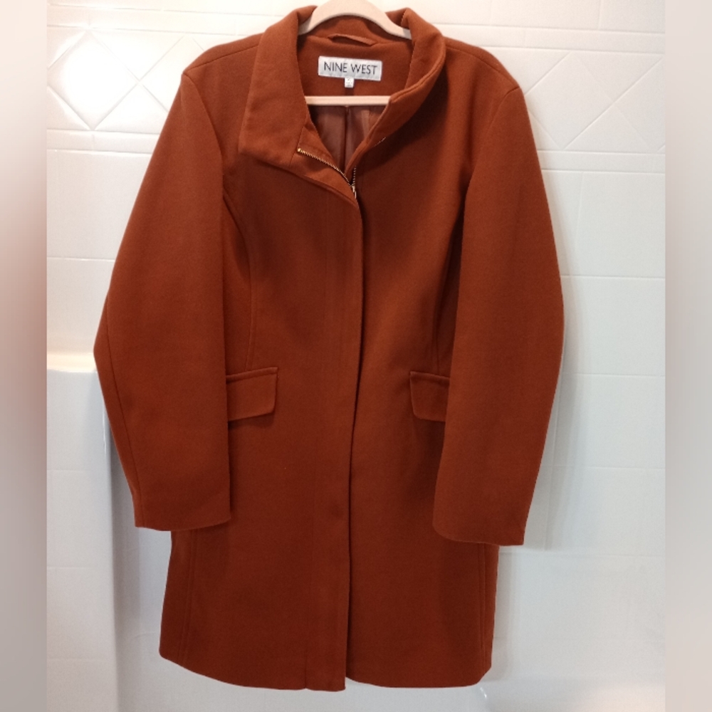 Nine West Rust Orange Wool-Blend Coat